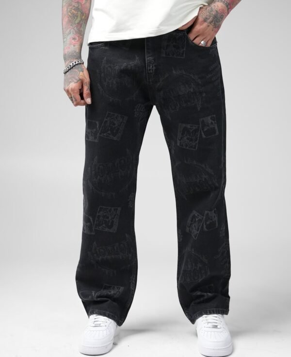 Black Graffiti-Print Loose Fit Jeans – Street Art Edition