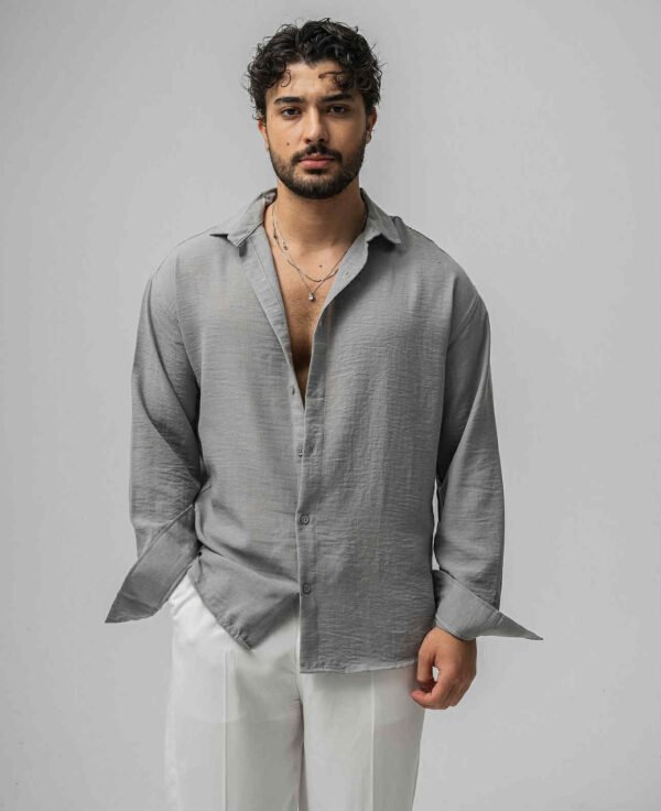 Men's Grey Relaxed-Fit Textured Shirt