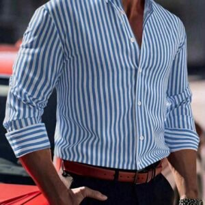 Men’s Slim Fit Blue Striped Dress Shirt