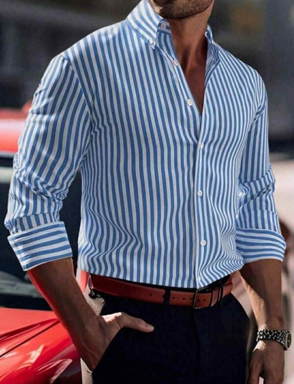 Men’s Slim Fit Blue Striped Dress Shirt