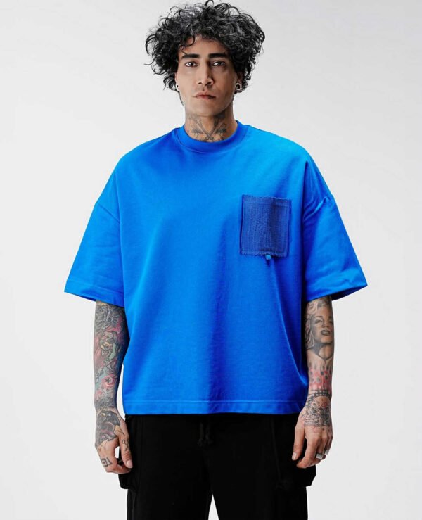 Men's Blue Oversized T-Shirt with Pocket