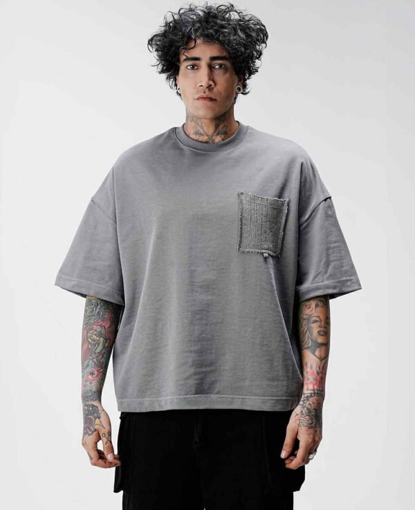 Men's Grey Oversized T-Shirt with Pocket