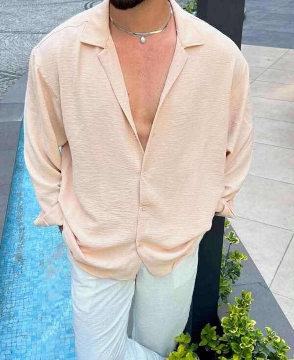 Men's Cream Textured Button-Up Shirt