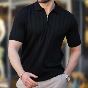 Men's Black Ribbed Polo Shirt