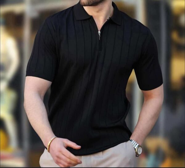 Men's Black Ribbed Polo Shirt