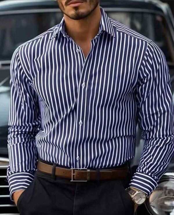 Men’s Slim Fit Striped Dress Shirt
