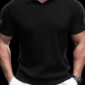 Men's Black Textured Polo Shirt