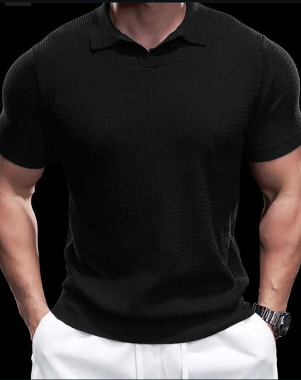 Men's Black Textured Polo Shirt