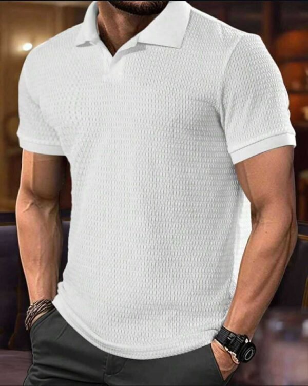 Men's White Textured Polo Shirt