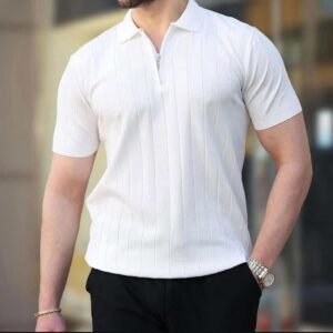 Men's White Ribbed Polo Shirt