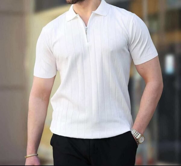 Men's White Ribbed Polo Shirt