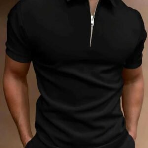 Men's Black Zip Polo Shirt