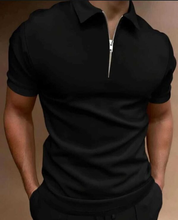 Men's Black Zip Polo Shirt