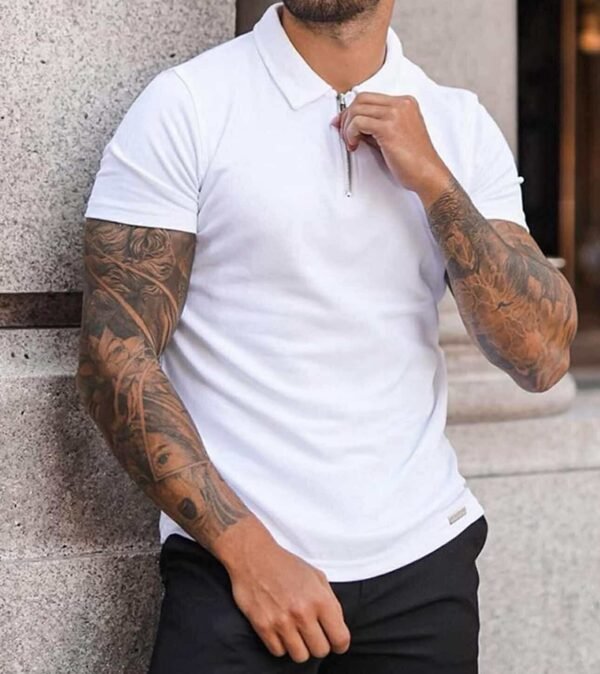Men's White Zip Polo Shirt