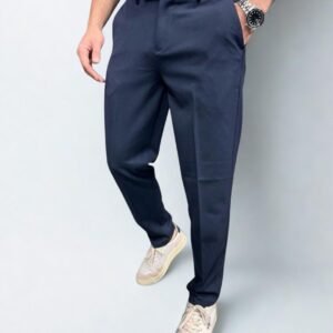 Men's Slim-Fit Navy Blue Trousers