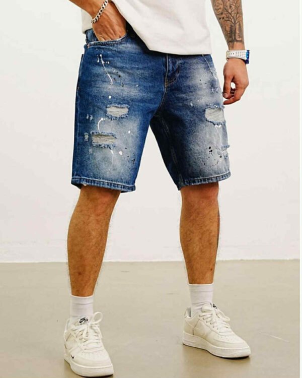 Men’s Distressed Denim Shorts – Mid-Wash Blue
