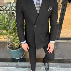 Men’s Classic Black Double-Breasted Suit Set