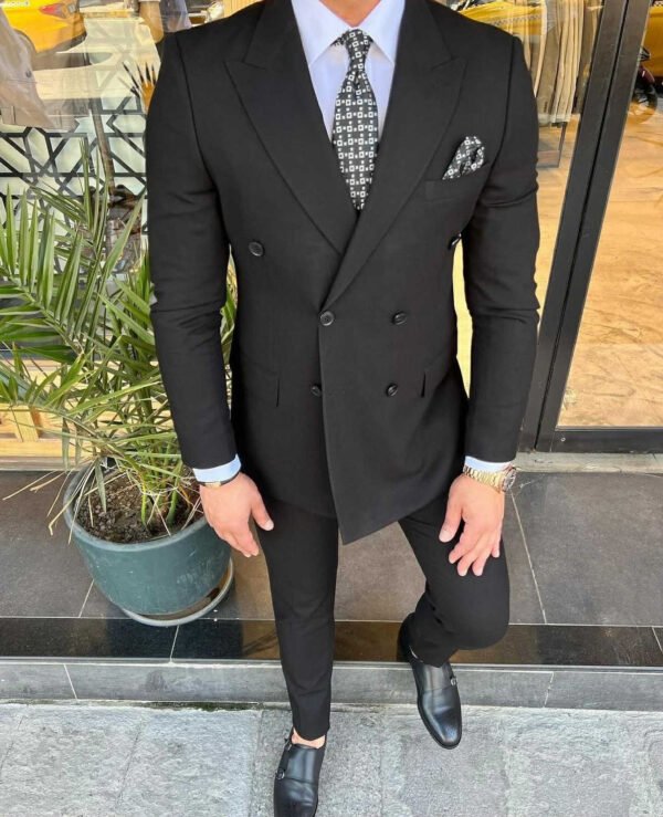 Men’s Classic Black Double-Breasted Suit Set