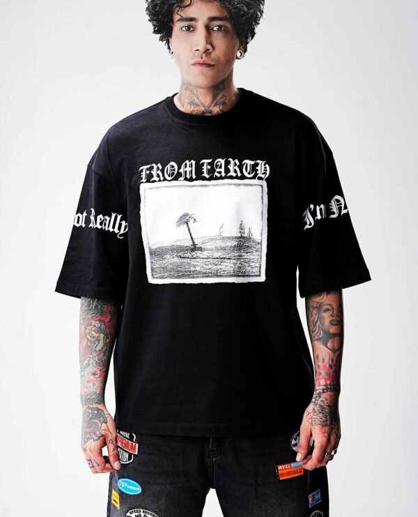 Men's Oversized Black Graphic T-Shirt – “FROMEARTH”