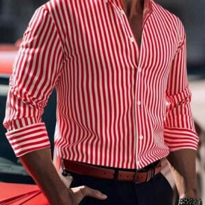 Men’s Slim Fit Red Striped Dress Shirt