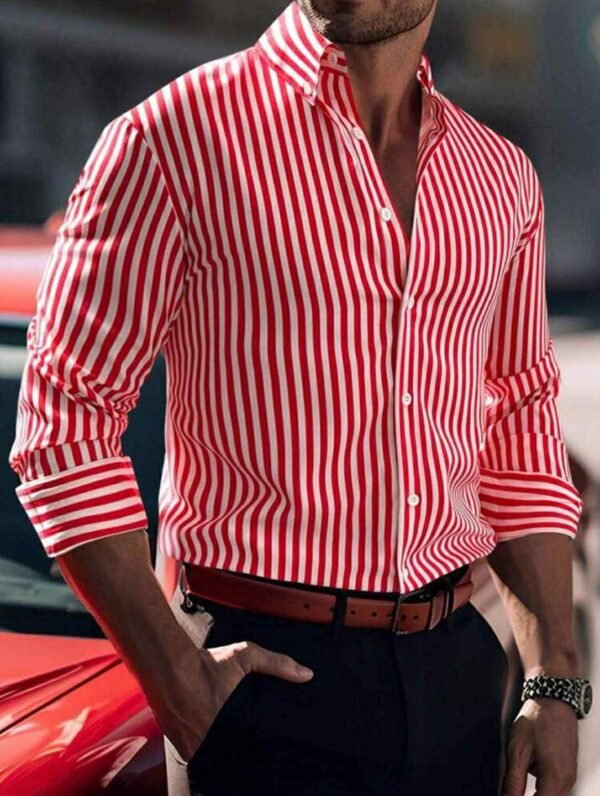 Men’s Slim Fit Red Striped Dress Shirt