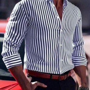 Men’s Slim Fit Navy Striped Dress Shirt