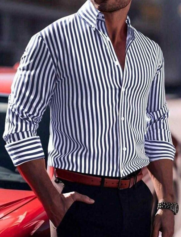 Men’s Slim Fit Navy Striped Dress Shirt
