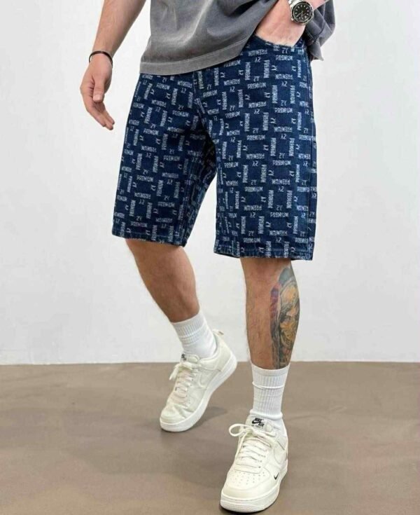 Men's Blue All-Over Print Denim Shorts