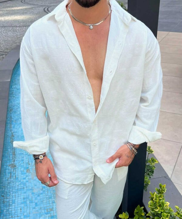 Men's White Linen Long Sleeve Shirt