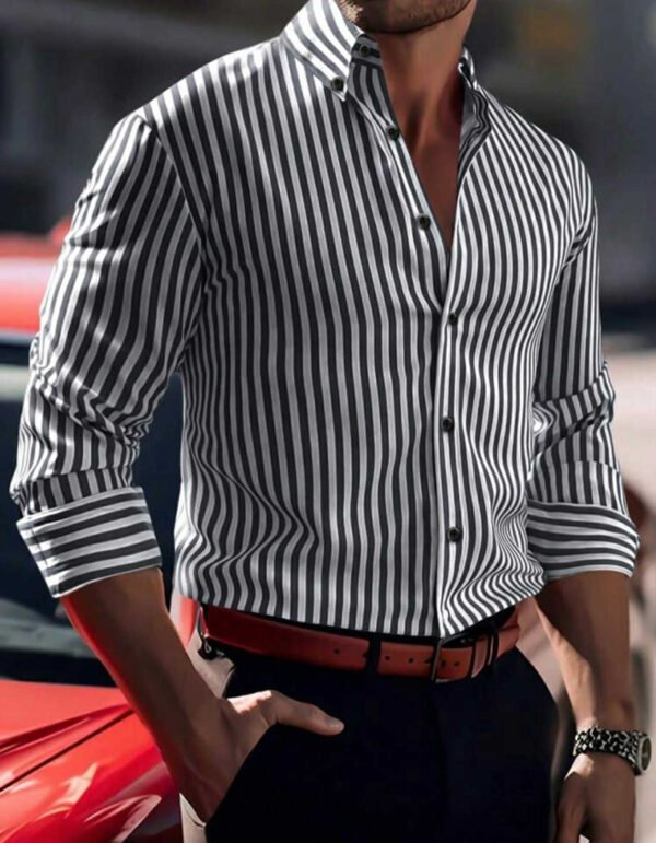 Men’s Slim Fit Black Striped Dress Shirt