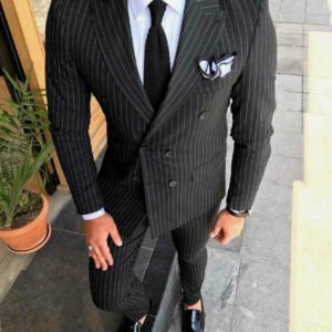 Men’s Black Pinstripe Double-Breasted Suit Set