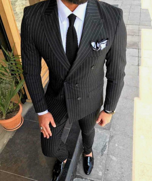 Men’s Black Pinstripe Double-Breasted Suit Set