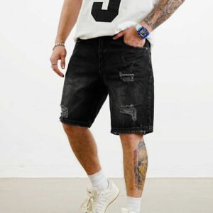 Men's Distressed Black Denim Shorts