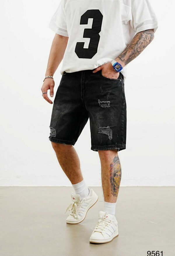 Men's Distressed Black Denim Shorts