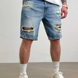 Men’s Light Blue Ripped Denim Shorts – Raw Edge Style