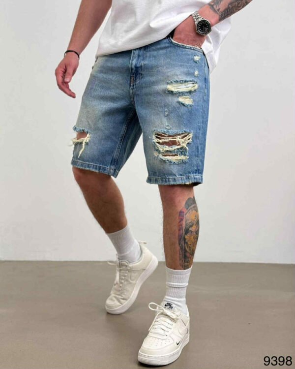 Men’s Light Blue Ripped Denim Shorts – Raw Edge Style