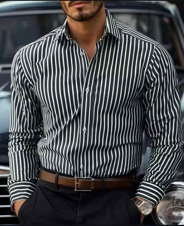 Men’s Slim Fit Black Striped Dress Shirt