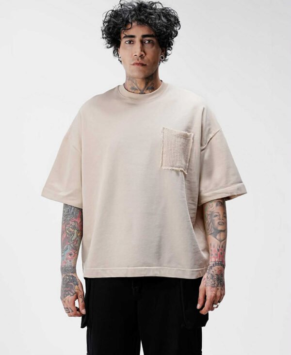 Men's Cream Oversized T-Shirt with Pocket
