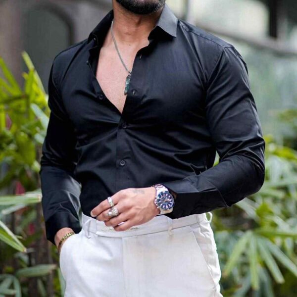 Stylish Black Slim-Fit Dress Shirt for Men