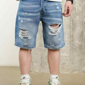 Xhinse të Shkurtra të Grisura Ngjyrë Blu e çelët