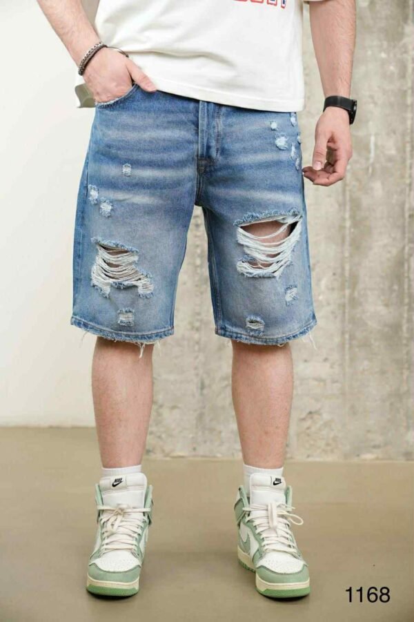 Men's Light Blue Ripped Denim Shorts