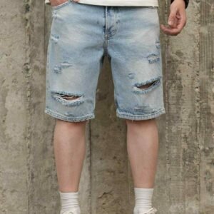Men's Light Wash Ripped Denim Shorts