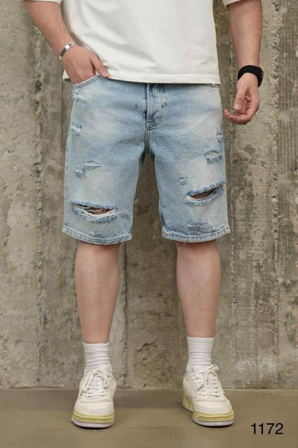 Men's Light Wash Ripped Denim Shorts