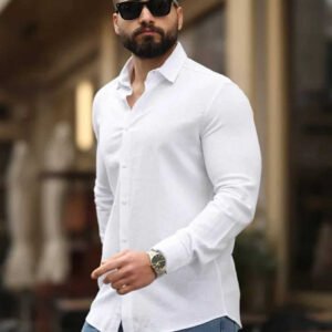 Men's White Mandarin Collar Slim Fit Shirt