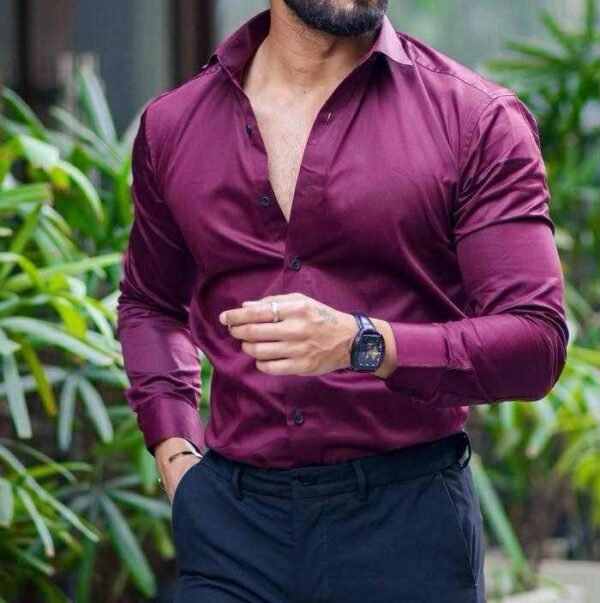 Elegant Maroon Slim-Fit Dress Shirt for Men
