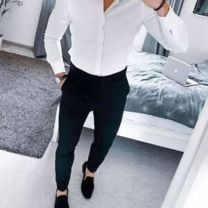 Men's White Dress Shirt with Black Trousers