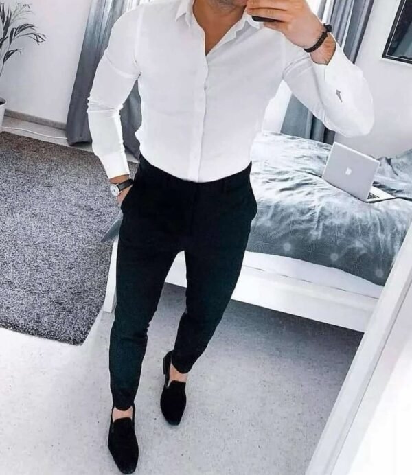Men's White Dress Shirt with Black Trousers