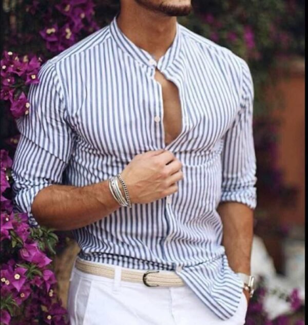 Men's Striped Casual Shirt with White Chinos