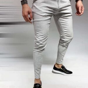 Light Grey Pinstripe Slim-Fit Dress Pants