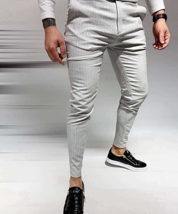 Light Grey Pinstripe Slim-Fit Dress Pants